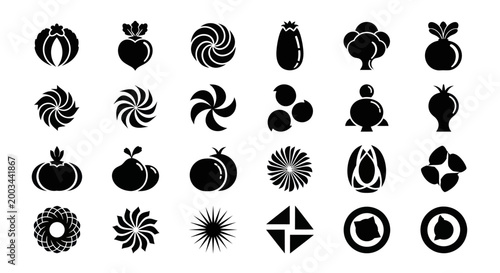 Vegetable icons in black and white