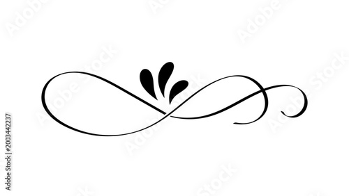 Symmetrical Swirl Flourish Divider, Classic Calligraphy Ornament Line