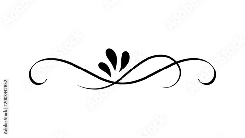 Decorative Swirl Flourish Divider with Extended Curves, Vintage Line Ornament