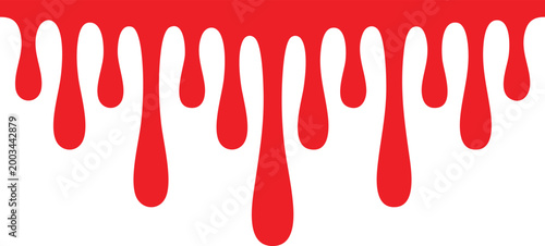 Red liquid dripping in a border pattern with elongated droplets