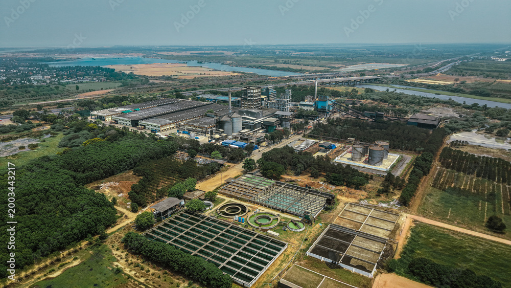 Fototapeta premium Distillery Plant With Water Treatment Facility Industrial Aerial View