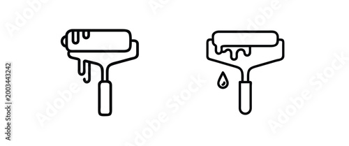 Paint roller web line icons set home repair renovation wall painting & more vector illustration with editable stroke