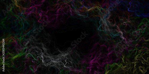 Ethereal swirling nebula of vibrant colors including pink purple green and blue against a dark void creating a cosmic abstract background