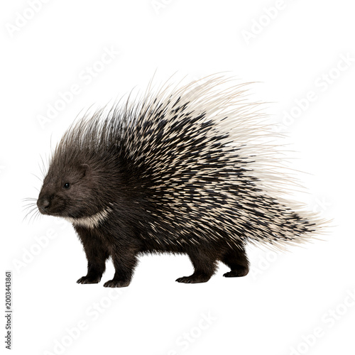 A cute small porcupine with sharp quills standing isolated on transparent background