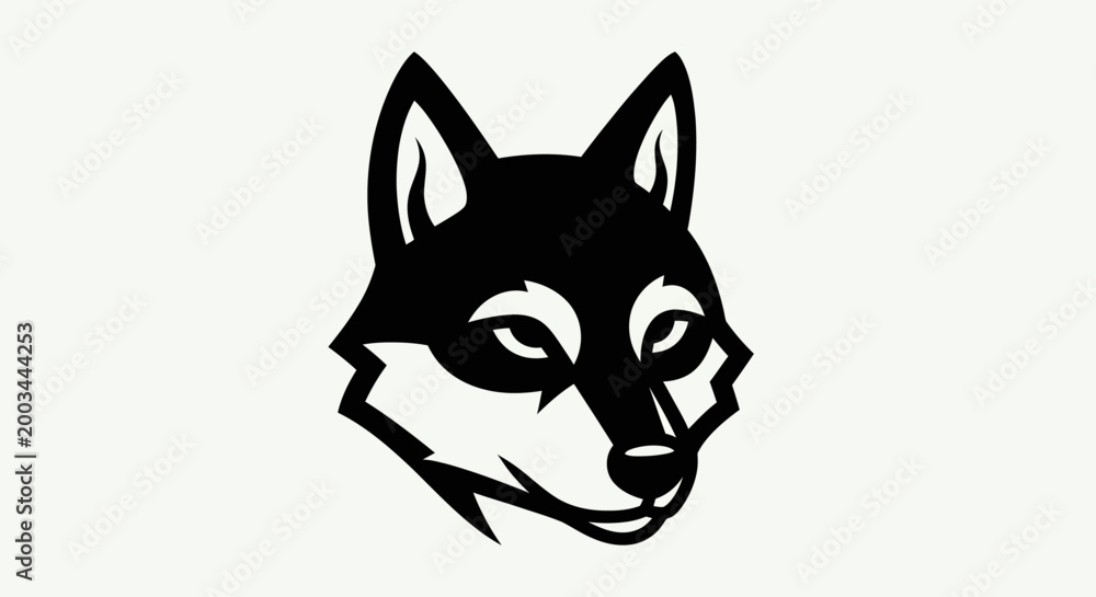 Fototapeta premium Black wolf head graphic on white background