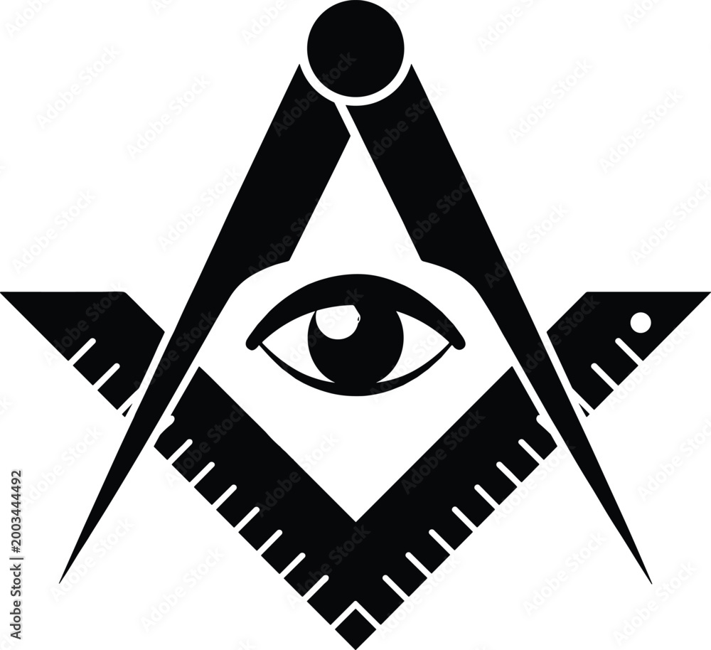 Wall Mural Freemasonry symbol with square, compass, and all seeing eye, masonic occult myst