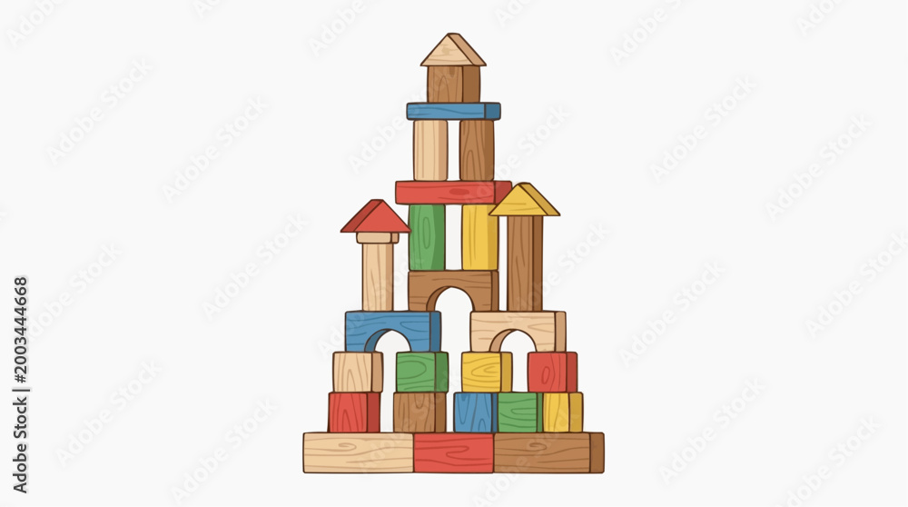 Obraz premium A meticulously crafted tower, built with vibrant wooden blocks, symbolizes the foundational principles of creative construction. The play of light and shadow, combined with the block's diverse shapes.