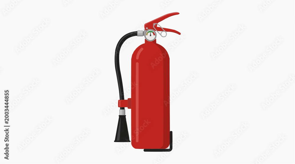 Fototapeta premium A red fire extinguisher stands upright, a symbol of safety and emergency preparedness, ready to combat the threat of fire in any situation. 