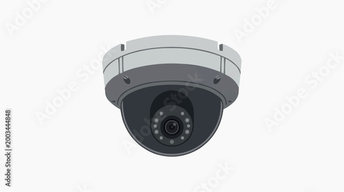A security camera depicted in a simple, technical illustration. The focus is on the object itself, emphasizing its sleek design and the idea of constant surveillance.