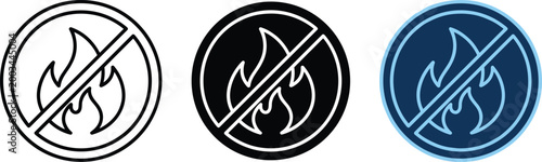 Set of three prohibition symbols with different background colors illustrating restriction vector illustration