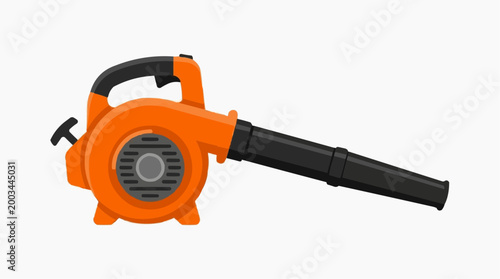An illustration showcases a bright orange leaf blower with sleek design, perfectly suited for the task of yard maintenance and outdoor cleaning.