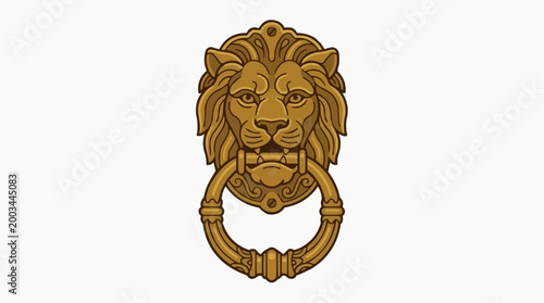 A regal golden lion door knocker is presented, exuding an air of grandeur and history, with its intricate details catching the eye.