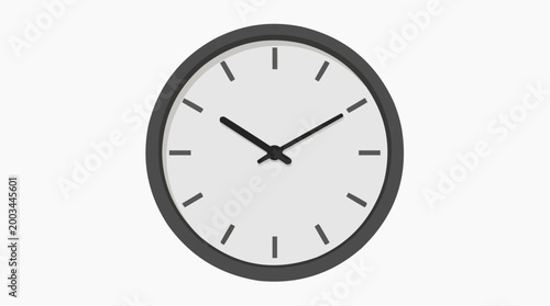 A sleek, minimalist clock, with a black frame and elegant hands. This timeless piece exudes simplicity and functionality. This image shows the accurate time for everyday activity.