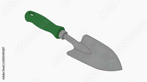 A hand trowel with a green handle, perfect for cultivating soil, gardening, and planting. This photorealistic image captures the simple elegance of a garden tool.