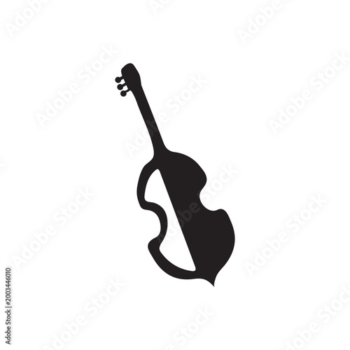 Minimalist double bass silhouette vector, black cello icon on white background, classical string instrument graphic for music branding and jazz posters