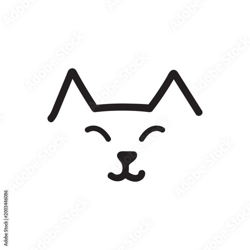 Minimalist cat face line art vector, simple feline head icon with pointed ears, black and white kitten logo design for pet brand branding