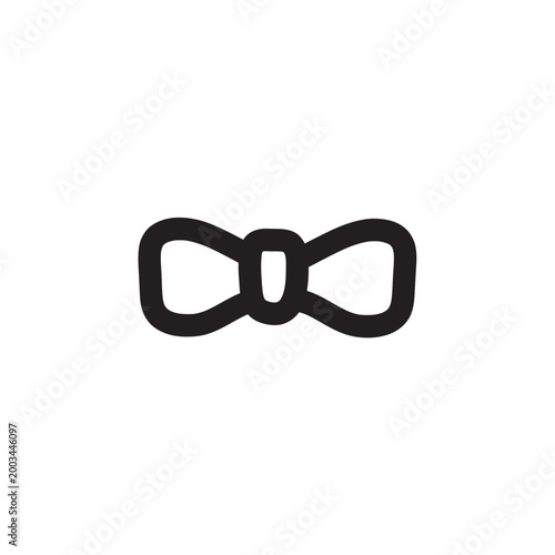 Minimalist bow tie icon vector, black outline ribbon symbol for formal fashion, elegant necktie graphic element on white background