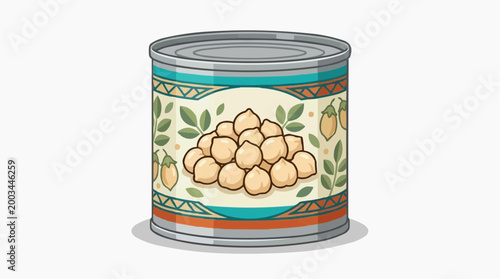 A detailed food illustration features a can of chickpeas, a culinary staple. This digital art piece highlights the fresh and nutritious appeal.