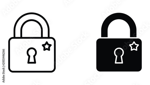 Photos Locked padlock icons with star symbol in different styles