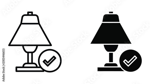 Flat design lamp icons with check marks
