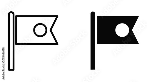 Black and white flag icon with circle design on pole