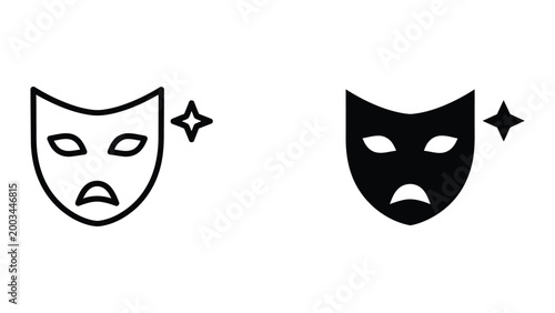 Comedy and tragedy theater masks with star icons