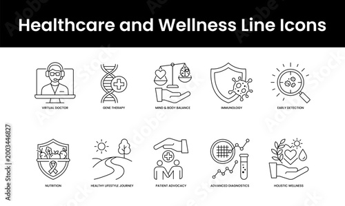 Healthcare and Wellness Line Icons Set for Medical and Lifestyle Concepts
