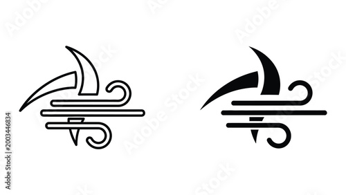 Black and white stylized sickle and hammer icons