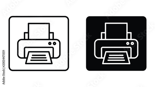 Minimalist printer icon with black and white contrast background