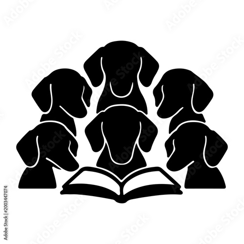 Dachshund Reading Book Clipart Vector Silhouette