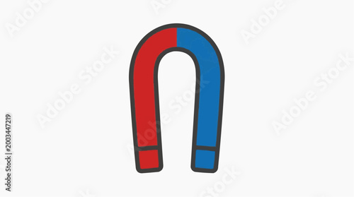 A vibrant cartoon illustration of a horseshoe magnet, highlighting its polarity with bold red and blue colors, with clear, minimalist design.