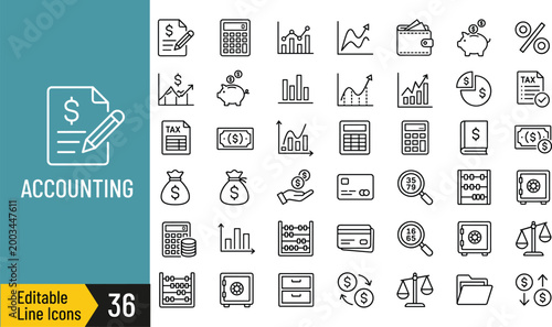 36 essential accounting line icons set flat design vector illustration for business finance