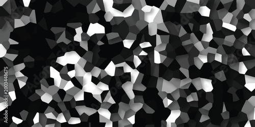 Monochromatic abstract geometric mosaic with sharp polygonal shapes in shades of gray and white creating a textured and visually striking background for design applications