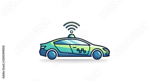 Autonomous Taxi Car Icon with Wifi Signal - Self-Driving Vehicle Concept