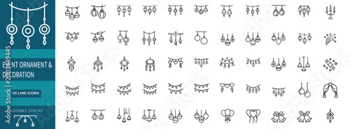 Event ornament and decoration web line icons set party celebration wedding ornaments & more vector illustration with editable stroke