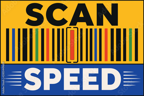 Scan speed concept with colorful barcode and retro design