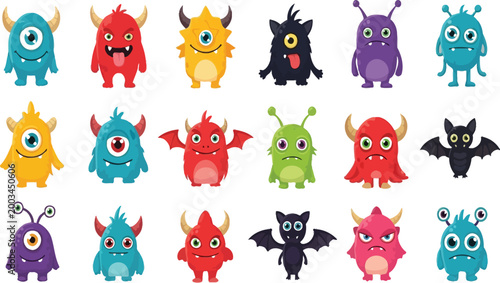 Colorful cartoon monsters collection set Vector
