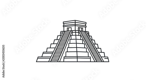 Stylized Outline of Mayan Pyramid Structure, Ancient Architecture