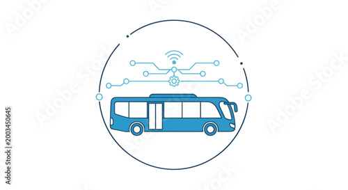 Modern Autonomous Bus Icon with Digital Network and Wifi Symbol