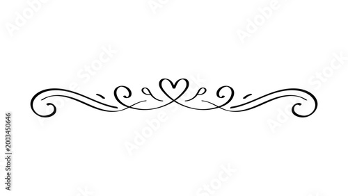 Vintage Heart Swirl Flourish Divider, Decorative Romantic Line Element