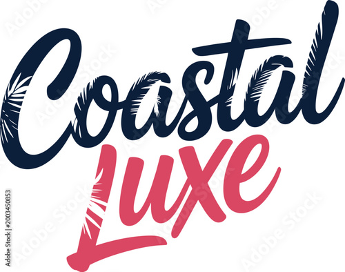 Coastal luxe typography with palm leaf elements and elegant script font with palm leaf design