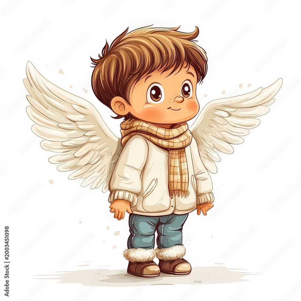 Naklejka premium Cute cartoon angel on a white background.