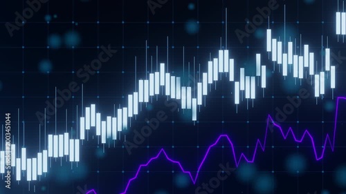 Looping Stock Market Chart Animation with Candlestick Graph and Financial Data Trend