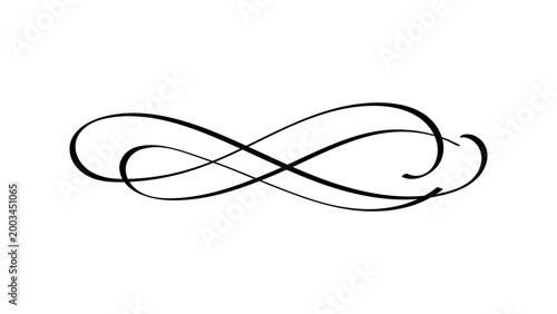 Double Loop Calligraphic Flourish Divider, Symmetrical Swirl Ornament