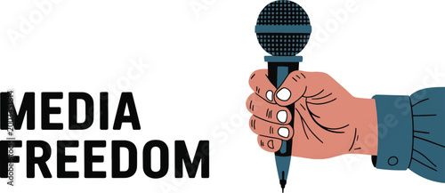 Media freedom concept illustration with hand holding microphone pen