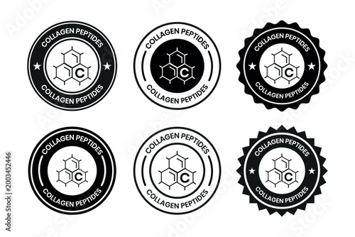 Collagen peptides line icon, logo, badge, sign, sticker, label, emblem, stamp, symbol, black, line, flat vector, isolated illustration.