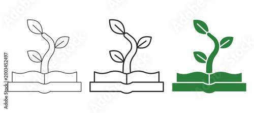 Plant knowledge and education web line and solid icon set with book, seedling, growth, learning and nature concept. Editable stroke