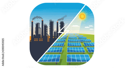 Industrial Pollution vs. Clean Solar Energy: A Visual Contrast