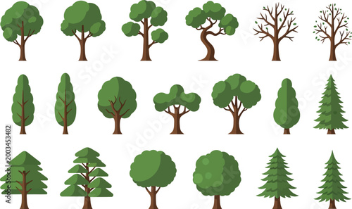 Variety of illustrated trees in different styles Vector