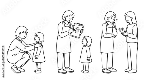 Depiction of nurturing relationships between educators and young children.